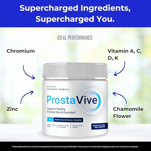 IDEAL PERFORMANCE - Fórmula Avançada em Pó Prostavive – Força Máxima, Oficial com Vitamina A, Vitamina C, Vitamina D, Zinco, Cromo, ProstaVive