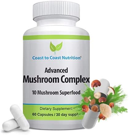 Coast to Coast Nutrition - Complexo Avançado de Cogumelos – Lion’s Mane, Reishi, Cordyceps, Chaga, Turkey Tail, Maitake 10X Mistura de Cogumelos Superfood – Suporte Imunológico
