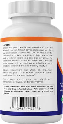 Cálcio Magnésio Zinco D3 Boro | 365 Comprimidos Revestidos | Cálcio 1200 mg, Magnésio 420 mg, Zinco 25 mg, Vitamina D3 1000 UI, Boro 1 mg | Não-OGM | Sem Glúten | 365 Tabletes | Marca Vitamatic - Vitamatic
