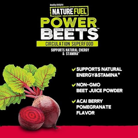 Healthy Delights - Nature Fuel Power Beets em Pó, Delicioso Açaí e Romã, Suplemento Superfood Concentrado, Suporte à Circulação, Energia Natural