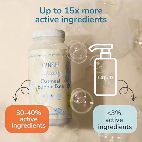 WIISH - Banho de Aveia para Bebês – Banho de Espuma para Pele Sensível com 30% de Aveia Coloidal | Extrato de Aloe Vera em Pó, Ingrediente Cicatrizante, Alivia Coceiras, Irritações e Ressecamento 16 oz (473 ml)