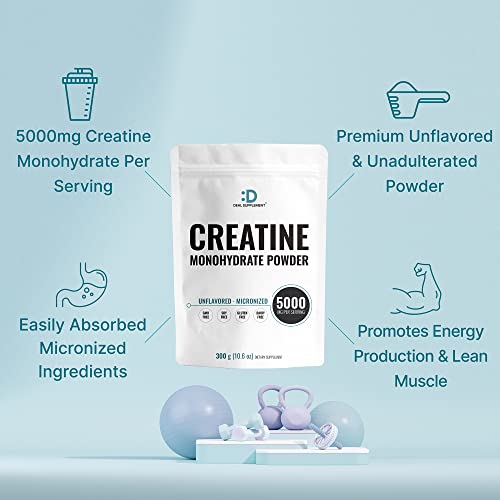 DEAL SUPPLEMENT - Creatina Monohidratada em Pó 300g (60 Porções), Sem Sabor | Pura | Creatina Micronizada em Pó, 5000mg (5g) por Porção, Suprimento de 2 Meses, Vegano | Keto, Não-OGM, Sem Preenchedores, Sem