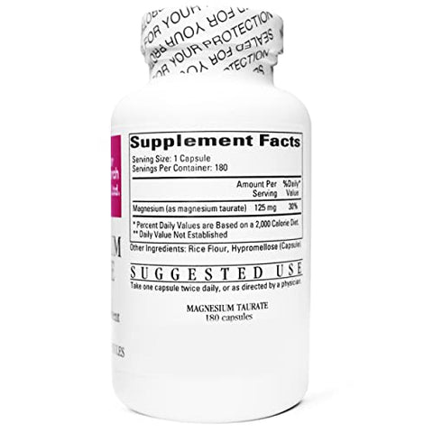 Magnesium Taurate – 125 mg de Magnésio Elemental – 180 Cápsulas Vegetarianas em Cada Frasco Lacrado – 2 Frascos – 360 Cápsulas Vegetarianas - Cardiovascular Research