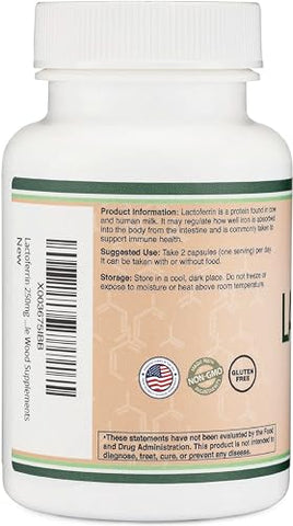 Double Wood Supplements - Lactoferrin 250mg por Porção (60 Cápsulas) Bioferrin Patenteado – Suplemento Superior de Ferro para Deficiência de Ferro e Suporte Imunológico por