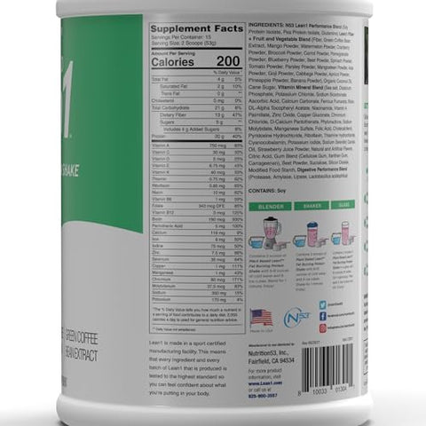 Nutrition53 Pó Substituto de Refeição para Perda de Peso, Queimador de Gordura, Controle de Apetite, Morango à Base de Plantas (28 Ounce) - LEAN1