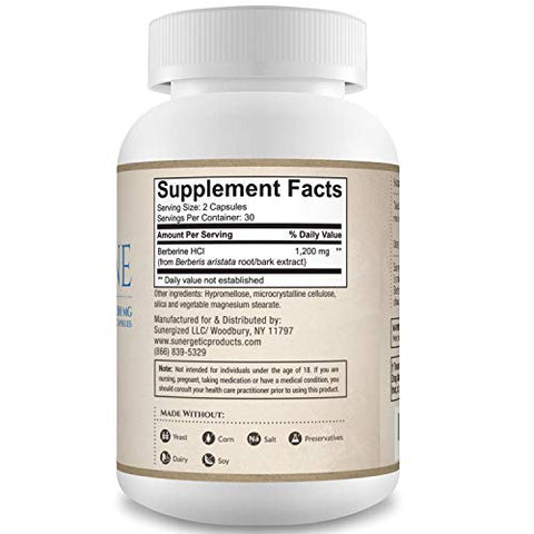 Premium Berberine – 1200mg por Porção – Suplemento de Berberina HCL – Suporte Imunológico – 60 Cápsulas - Sunergetic