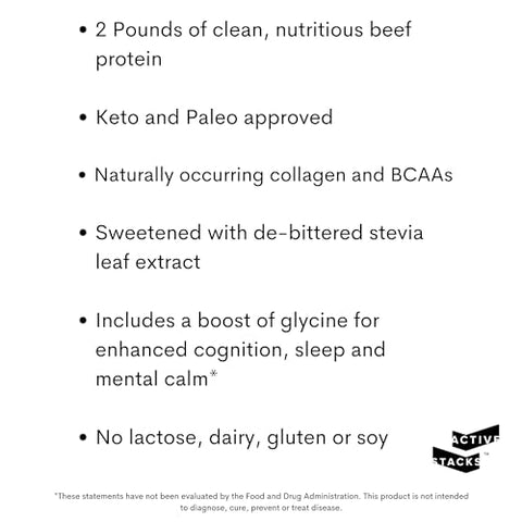 Active Stacks - Proteína Isolada de Carne em Pó, Chocolate – Sem Laticínios com Colágeno Natural para Keto, Paleo, Caldo de Osso