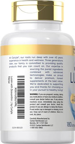 Luteína e Zeaxantina 40 mg | 180 Softgels | Vitaminas para a Saúde dos Olhos | Não-OGM - Carlyle