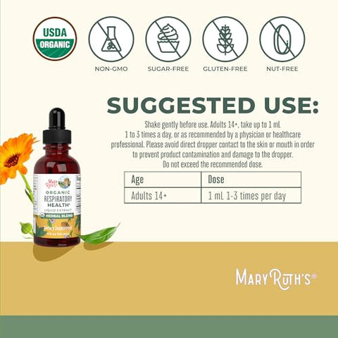 MaryRuth Organics - Gotas Líquidas Orgânicas USDA para Saúde Respiratória com Folha de Mullein | Raiz de Marshmallow | 30ml