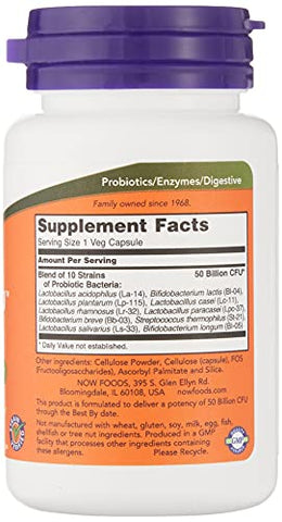 NOW Foods - Now Foods – Probiótico 10-50 Bilhões 50 Cápsulas Vegetais | Saúde Digestiva | Probióticos de Alta Potência
