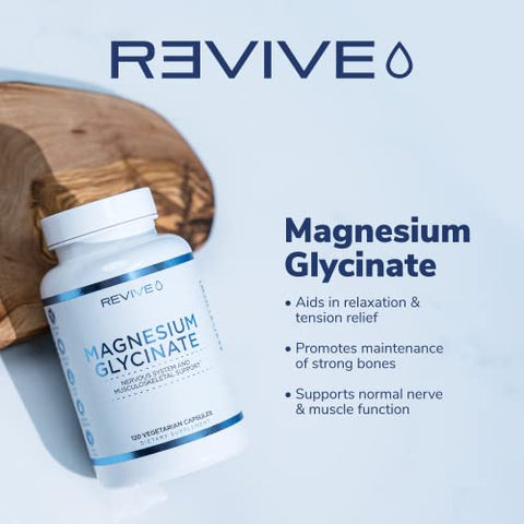 Cápsulas de Magnésio Glicinato Puro 200mg por Revive MD – Suplemento de Alta Absorção para Relaxamento