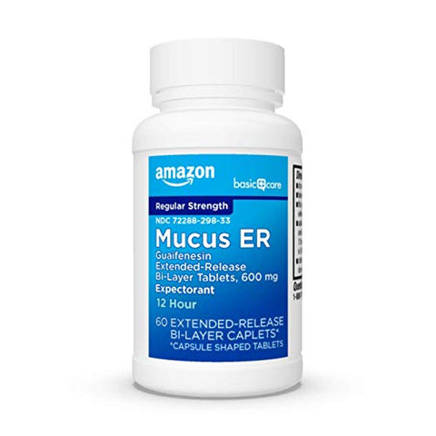 Guaifenesin 600 mg – 60 Comprimidos de Liberação Prolongada para Expectorante de 12 Horas - Amazon Basic Care