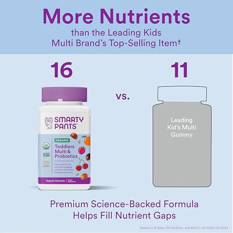 Gomas Multivitamínicas Orgânicas para Crianças: Probióticos, Ômega 3 (ALA), Vitamina D3, C, Vitamina B12, B6, Vitamina A, K - SmartyPants