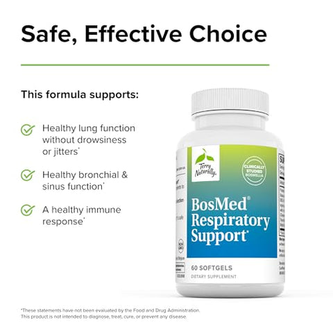 BosMed Suporte Respiratório – Suplemento Herbal para Suporte Pulmonar – Suplemento para Pulmões Saudáveis – Passagens Brônquicas Desobstruídas – 60 cápsulas - Terry Naturally