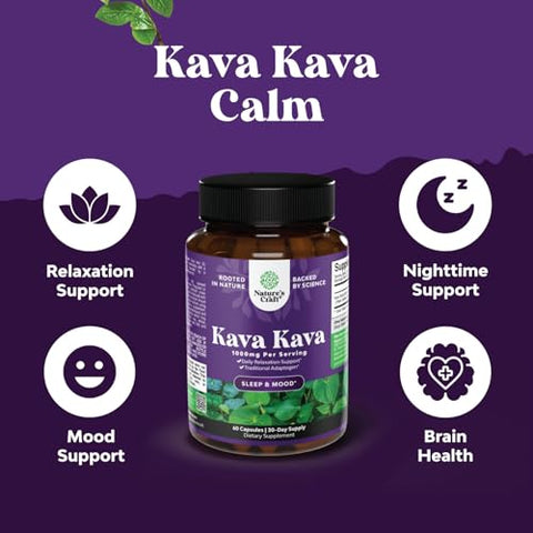 Natures Craft - Kava Kava Cápsulas – Suporte para o Humor com Raiz de Kava – 1000mg por Porção – Ação Rápida – Relaxante e Calmante – Extrato de Kava Adaptógeno para Estresse e Foco – 60 Cápsulas