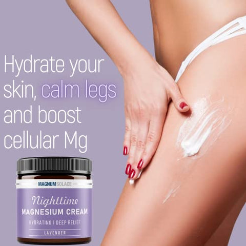 Magnum Solace - Loção de Magnésio Noturna – Creme de Magnésio para Aplicação nas Pernas, Braços ou Peito – Cloreto de Magnésio Tópico – Fabricado nos EUA e Seguro para Crianças (Lavanda)