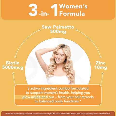 GOJOY NATURALS - Gummies de Saw Palmetto – 500mg Saw Palmetto para Mulheres com 5000mcg de Biotina | Marca em Destaque