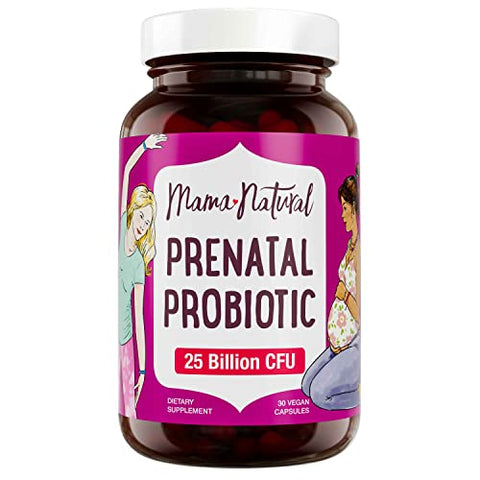 Prenatal Probióticos para Mulheres (30 Cápsulas Veganas de Probióticos) | 25 Bilhões de UFC | Marca Mama Natural - Mama Natural