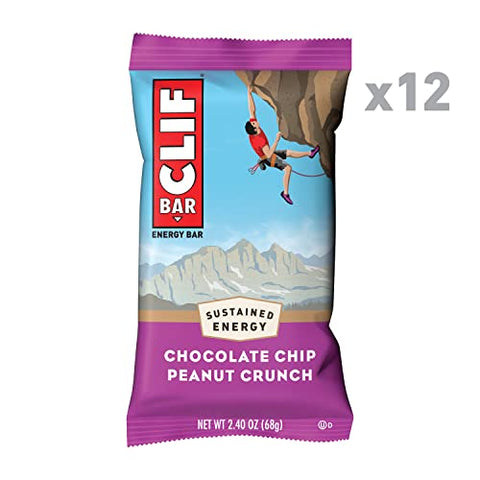 Clif Bar - Barras Energéticas CLIF – Chocolate Chip Peanut Crunch – Feitas com Aveia Orgânica – Alimento à Base de Plantas – Vegetariano – Kosher (Barras de Proteína de 2,4 Ounces, 12 Unidades)