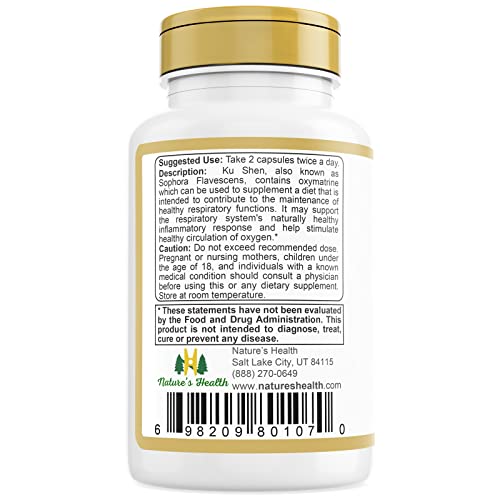 Nature's Health - Nature’s Health Ku Shen Sophora Flavescens Root – Suporte Natural à Saúde Respiratória – Reforça seu Sistema Imunológico – 960 mg por Porção – 60 Cápsulas Vegetarianas – Não-OGM