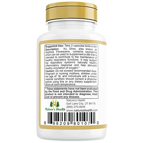 Nature's Health - Nature’s Health Ku Shen Sophora Flavescens Root – Suporte Natural à Saúde Respiratória – Reforça seu Sistema Imunológico – 960 mg por Porção – 60 Cápsulas Vegetarianas – Não-OGM