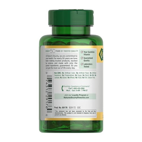Nature's Bounty - Nature’s Bounty Vitamina D3, Suporte Imunológico, 125 mcg (5000 UI), Cápsulas Gelatinosas de Liberação Rápida, 240 Unidades