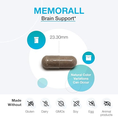 MemorAll – Suporte Cerebral – Vitaminas Botânicas que Auxiliam a Função Cognitiva e a Memória Saudável – Folate, Ginkgo, NAC, Fosfatidilserina, B12, B6 - XYMOGEN