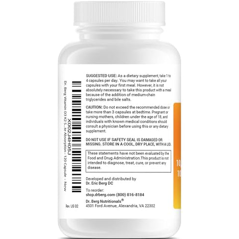 Dr. Berg Nutritionals - Dr. Berg’s Vitamina D3 K2 c/ Óleo MCT – 10.000 UI de Vitamina D3, 100 mcg de Vitamina K2 MK7, Sais Biliares Purificados, Zinco