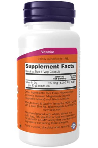 Vitamina D-2 1000 UI Alta Potência – 120 Vegcaps, Pacote com 3 – Compre Agora! - NOW Foods