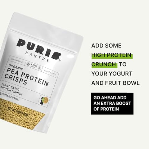 Crisps de Proteína de Ervilha Orgânica, 454g, Isolado de Proteína de Ervilha Orgânica Certificada, Crocante de Proteína Keto, Feito 100% nos EUA, Não-OGM, Sem Glúten, Sem Açúcar, Sem Soja, 18g de Proteína, 7g de - PURIS