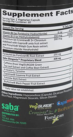 SlimGenix – Energia, Controle de Peso, Controle de Apetite, Foco, Queimador de Gordura com Marca Registrada e Patenteada – 100% Eficaz - Saba