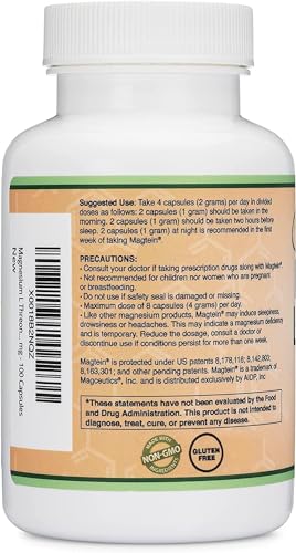 Double Wood Supplements - Cápsulas de Magnésio L Treonato (Magtein) – Suplemento de Alta Absorção – Forma Bioativa para Suporte do Sono e Função Cognitiva – 2.000 mg – 100 Cápsulas
