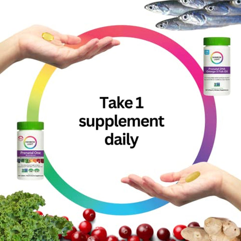 ROCKY MOUNTAIN CO. - Rainbow Light – Kit de Vitaminas Pré-Natais: Prenatal One Multivitamínicos 150 Tab + Prenatal DHA Ômega-3 Óleo de Peixe 60 Softgels + Multivitamínico Pré-Natal de Alta Potência para a Mamãe