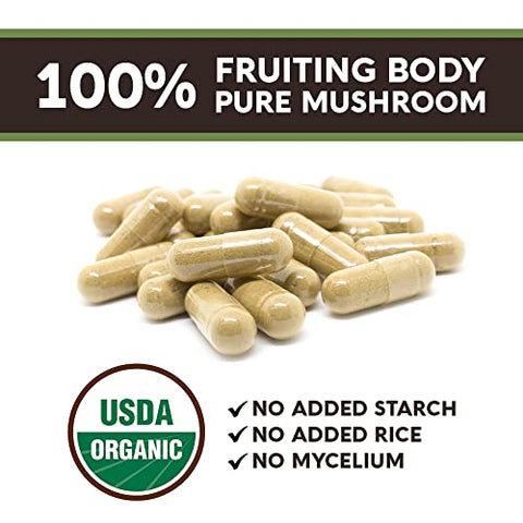 Cápsulas de Maitake Orgânico – Suplemento Ultra Concentrado de Maitake Promove um Sistema Imunológico Equilibrado – 100%% Corpo Frutífero – 120 Cápsulas - Longevity Botanicals
