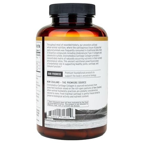 Cápsulas de Colágeno Tipo II de Cartilagem Traqueal de Bovino, Fonte de Proteína de Colágeno Não Desnaturado proveniente de Gado da Nova Zelândia Alimentado com Grama (180 Cápsulas) - Enviromedica