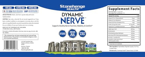 Suplemento Dinâmico para Nervos: Suporta a Função Nervosa em Dedos, Dedos dos Pés, Mãos e Pés com Ácido Alfa Lipóico ALA, Benfotiamina, PEA, Complexo B Robusto, Boswellia - Stonehenge Health