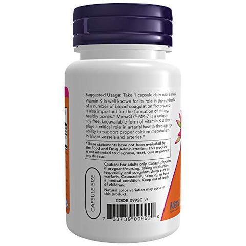 NOW Foods - Now Foods Vitamina K-2 (MK7) Cápsulas Vegetais, 100 mcg, 60 Unidades, Pacote com 2 – Compre Online