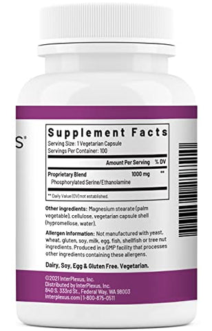 InterPlexus - Seriphos – Suplemento de Fosforilada de Serina Adaptogênica e Adrenal – Suporta a Função Adrenal Saudável, Livre de Glúten, Lactose e Soja – 100 Cápsulas (100 Porções)