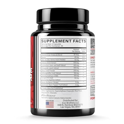 Testosterone Booster para Homens, 90 Cápsulas | Suplementos de Testosterona para Homens para Aumentar o Crescimento Muscular | Bloqueador de Estrogênio | Promove a Perda de Gordura - Iron Brothers Supplements