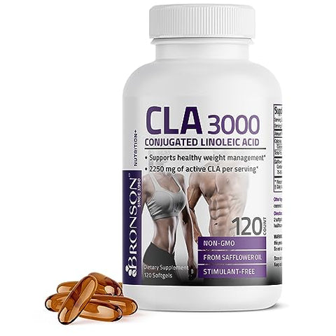 CLA 3000 – Potência Extra para Gerenciamento de Peso Saudável e Massa Muscular Magra – Ácido Linoleico Conjugado 120 Softgels - Bronson