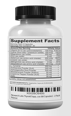 Research Labs - Suplemento de Iodo para Suporte da Tireoide – Energia, Metabolismo, Foco (120 Cápsulas no Total) – 2 Pacotes. Promove Níveis Hormonais Adequados para o Bem-Estar Geral. Fabricado nos EUA