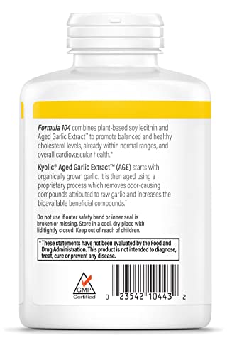 Aged Garlic Extract Fórmula 104 Saúde do Colesterol, 300 Cápsulas (Embalagem Pode Variar) - Kyolic