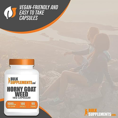 Horny Goat Weed Capsules BulkSupplements.com – Extrato de Epimedium, Suplemento Herbal de Horny Goat Weed – Vegano, 2 Cápsulas por Porção (1000mg), 360 Cápsulas Vegetais (Pacote de 1)