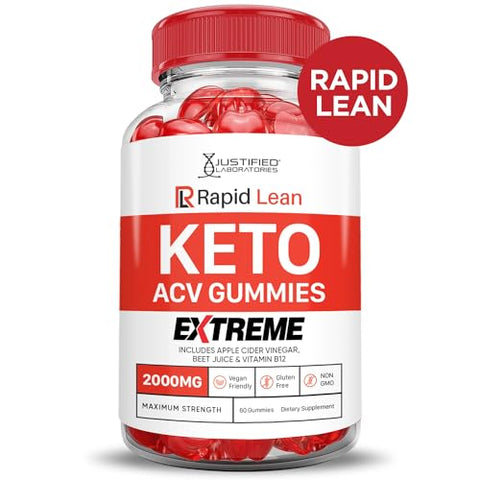 Justified Laboratories - (2 Pacotes) Gomas Rapid Lean Keto ACV Extreme 2000MG – Gomas Rapid Lean Keto de Vinagre de Maçã Formuladas com Suco de Romã e Beterraba em Pó B12 Vegan Non GMO 120 Gomas