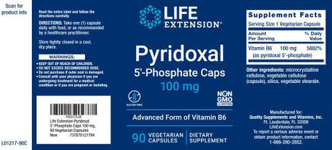P5P 100 mg – Suplemento Avançado de Vitamina B6 em Cápsulas Vegetais 90 Unidades - Life Extension
