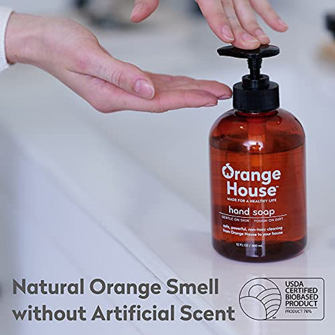 Sabonete Líquido ORANGE HOUSE com Óleo de Laranja Natural Grau Alimentício, Fragrância Fresca, 355 ml (3 Unidades)