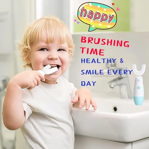 Meqtpomy - Escova de Dentes Elétrica Infantil 6 Modelos de Limpeza à Prova d’Água com Bateria 360 Automática Sonic em Formato U para Crianças de 2 a 7 Anos (Azul)