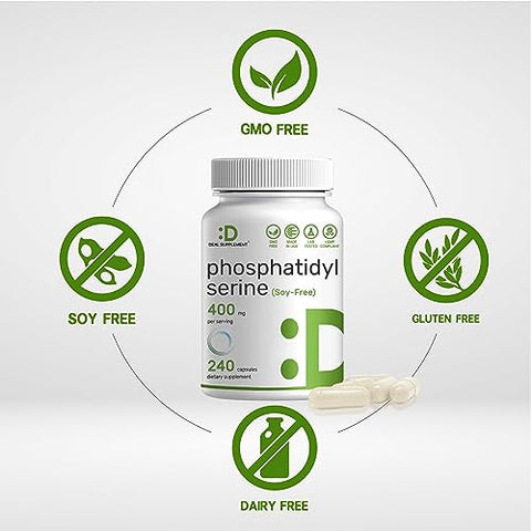 DEAL SUPPLEMENT - Suplemento de Fosfatidilserina, 400mg por Porção, 240 Cápsulas – Fonte de Lecitina de Girassol Livre de Soja