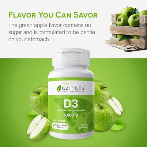 Vitamina D3 5.000 UI, Dissolvível, Sem Açúcar, 3 Meses de Fornecimento - EZ Melts