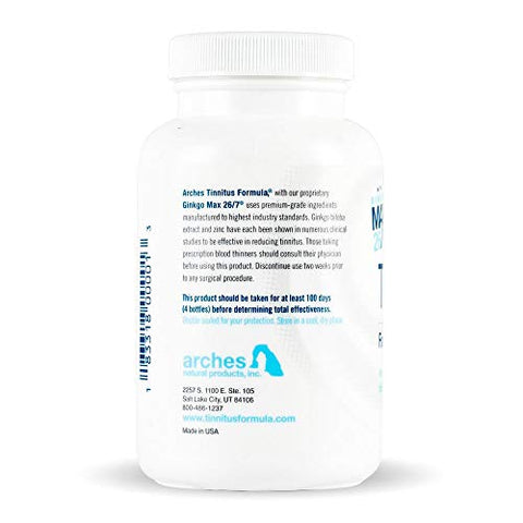 Arches Tinnitus Formulas - Arches Tinnitus Formula – Fórmula Natural para Alívio do Zumbido nos Ouvidos – 100 Cápsulas – 25 Dias de Tratamento – Ginkgo Max 26/7